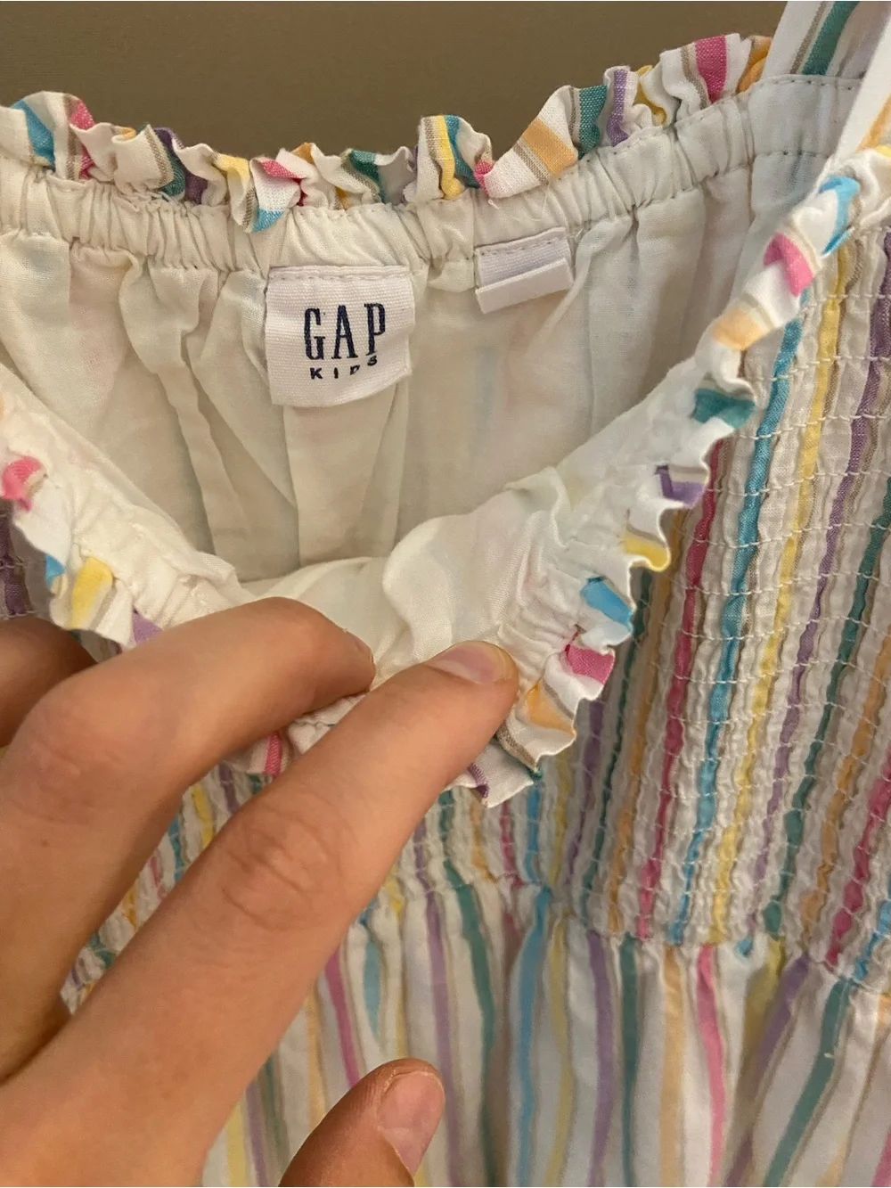GAP Pastel Multi-Stripe Smocked Puff-Sleeve Dress
